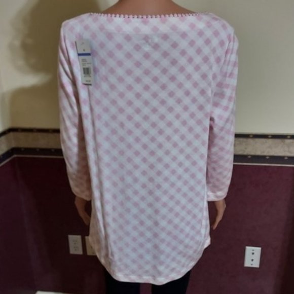 Kim Rogers Boat Neck 3/4 Length Sleeve Pink/White Slip Over Tunic Size M NWT - Picture 5 of 7